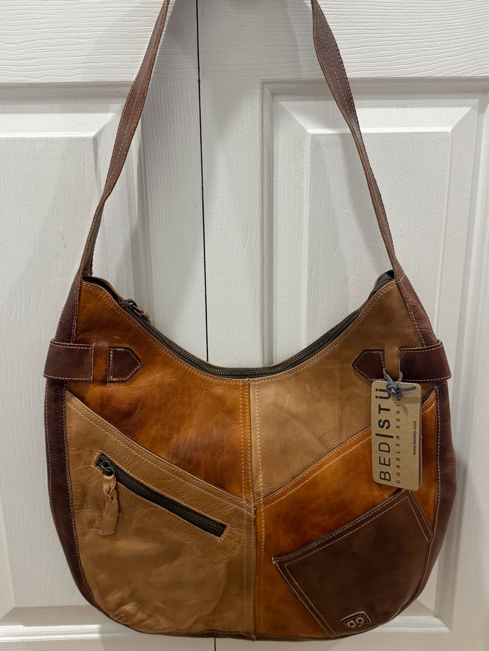 BED|STU Argus Cafe Latte Rustic Brown Patchwork Leather Shoulder Bag #NWT